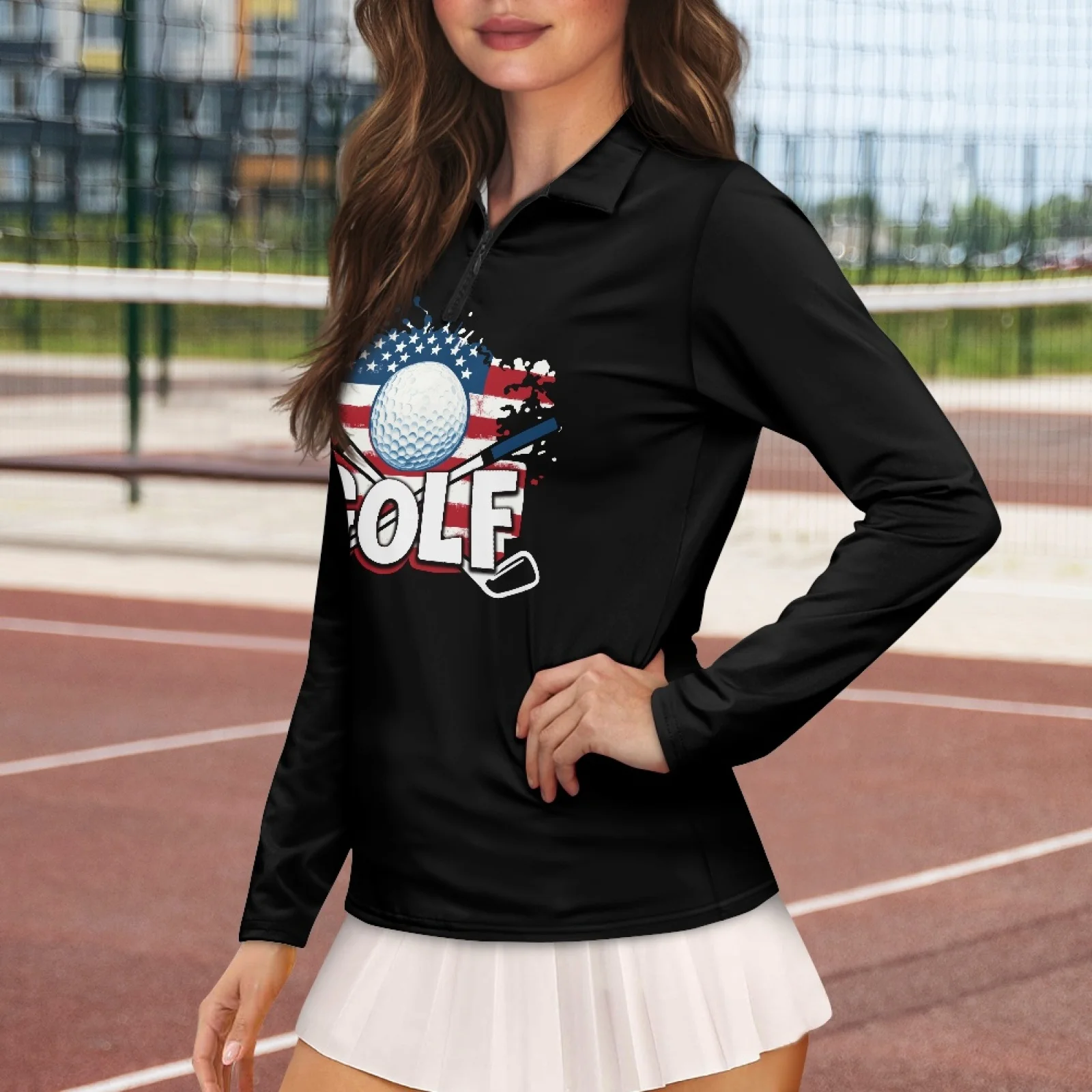 PENSTROLL American Flag Golf Womens Machine Washable Activewear Top Moisture Wicking Golf Shirts for Cycling