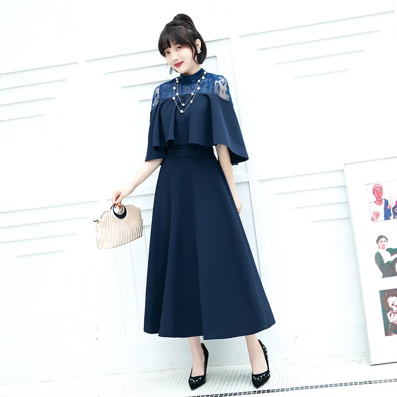 Bridesmaid Dresses Navy Blue Tea Length Summer Short Evening Party Dress