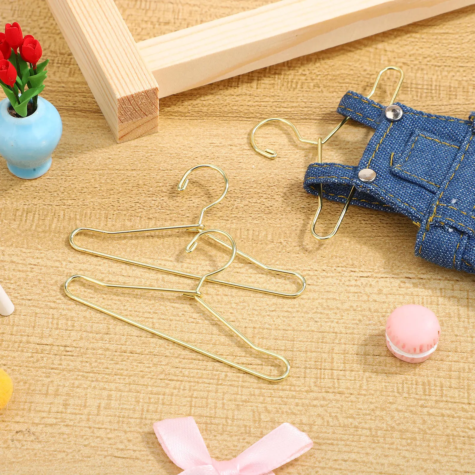

10Pcs Mini Clothes Hangers Set Metal Dress Holders for Dollhouse Closet Tidy Storage Solution Fun Room Decor for Kids Gift