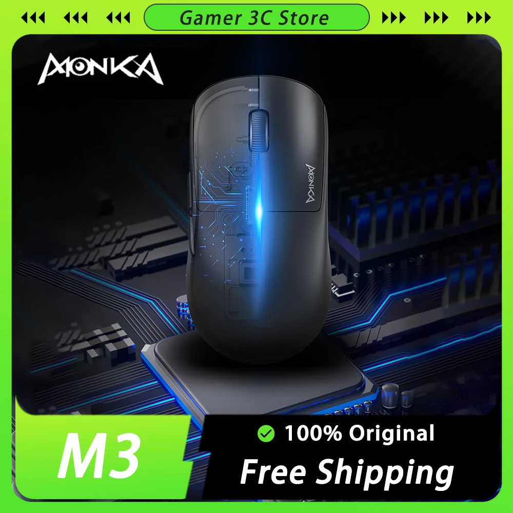 

Monka M3 Mouse Wireless Three Mode Mouse Paw3395 Sensor Lightweight Dismountable Battery Gaming Mice Ergonomic Pc Accessories