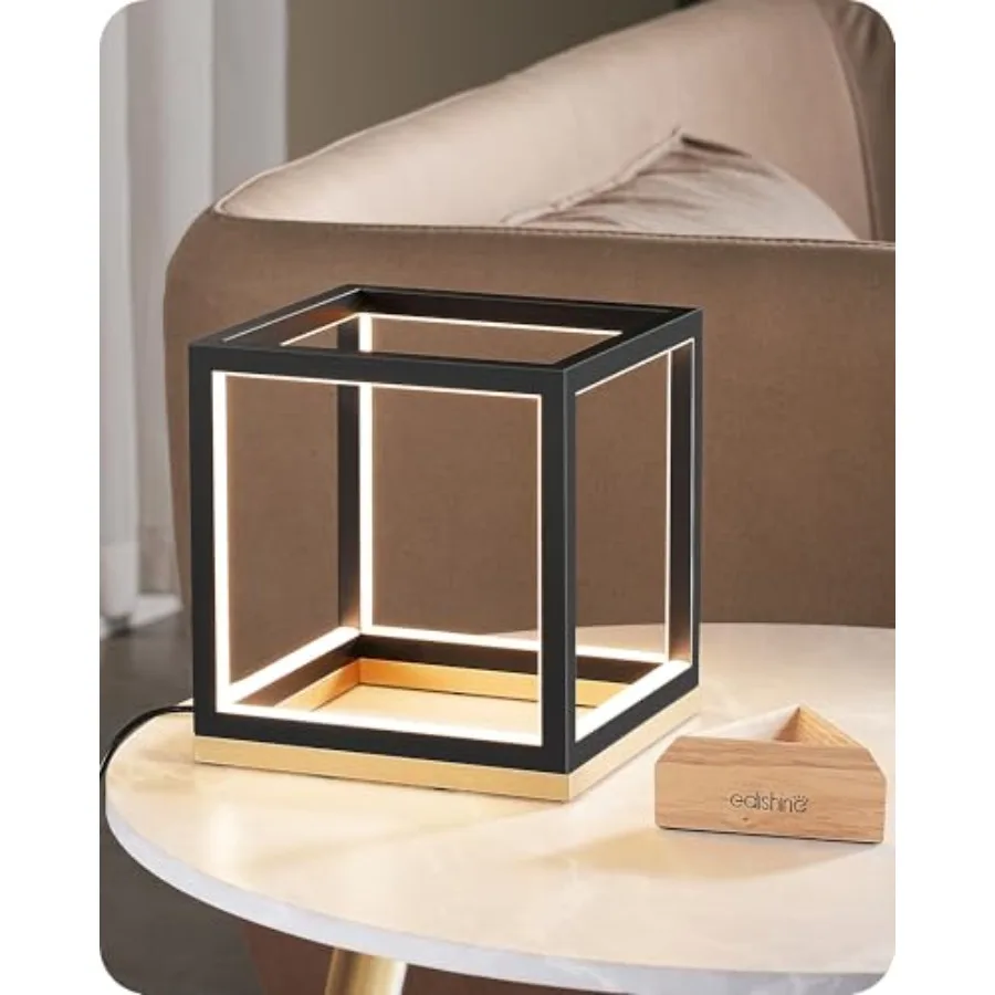 

Modern LED Table Lamp, Minimalist Bedside Lamp with Solid Wood Base, 3 Way Dimmable, 3000K/4500K/6000K, 470LM, Black Gold Squar