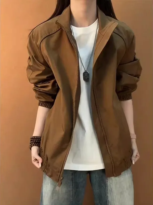 

American Deconstructed ort Baseball Jaet Men's Spring Cleanfit Sle Flight Coat Loose Fit Long Sve Zipper Closure