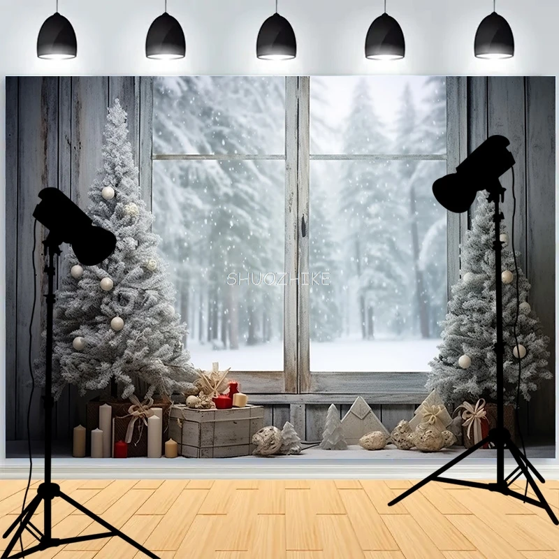 Christmas Day New Year Decoration Photography Backdrops Pinecones Snow Fireplace Xmas Tree Winter Holiday Party Background DT-04