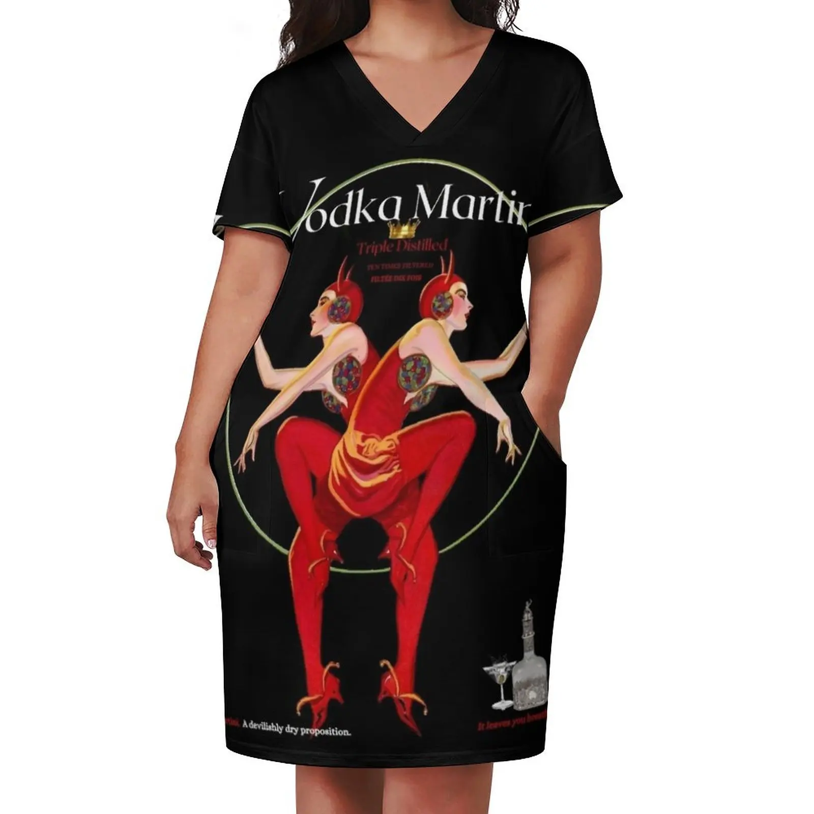 Devilishly dry vodka martini, black variation devil pitchfork vintage advertisement poster / posters Loose Pocket Dress