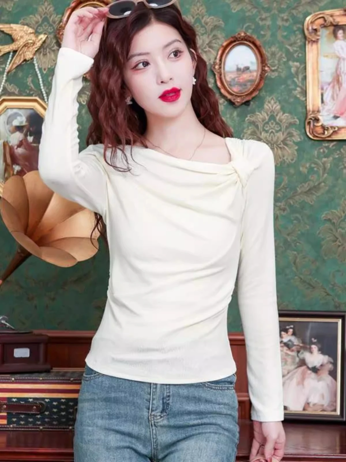 المرأة سليم صالح irt الخريف جديد Sle Ele Faionable مطوية طوق قاعدة irt تنوعا أعلى طويل Sve اللون