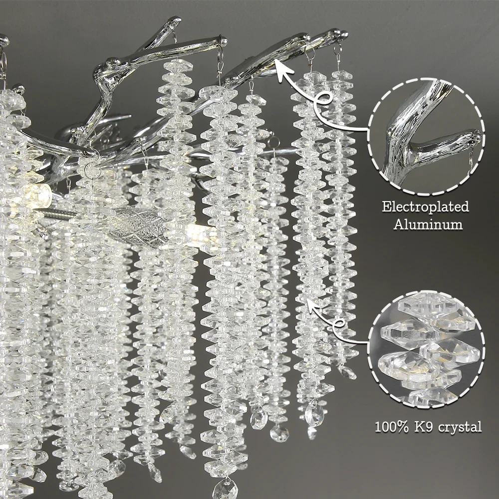 Imagem -05 - Round Crystal Ceiling Chandelier Light Chrome Sala de Estar Quarto Sala de Jantar Árvore Branch Crystal Chandelier Iluminação