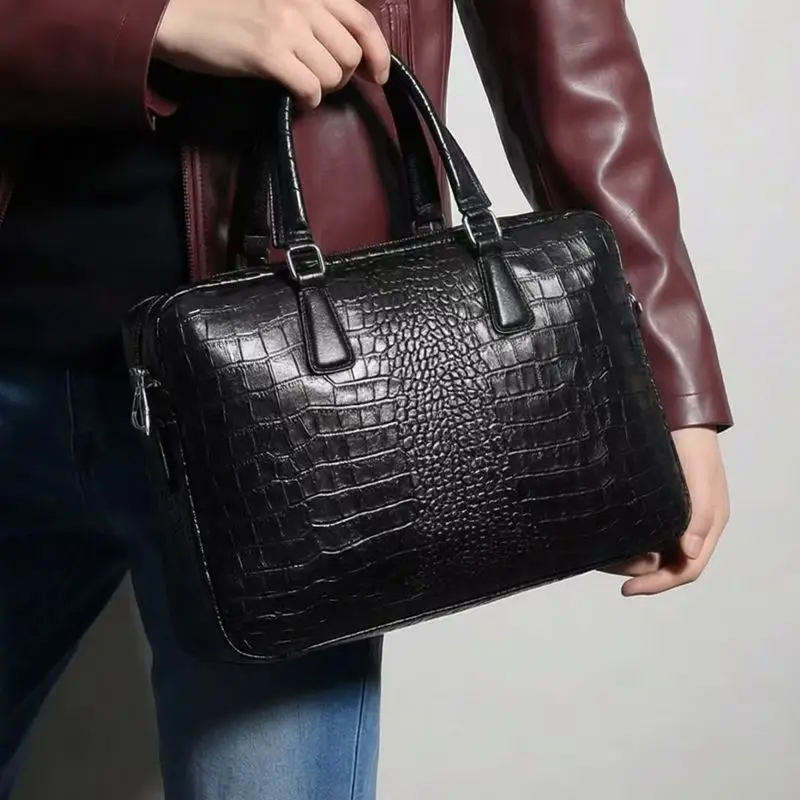 New Luxury Alligator Cow Genuine Leather Business Men's Briefcase Male Briefcase Shoulder Bag Men Messenger Laptop Computer Bags