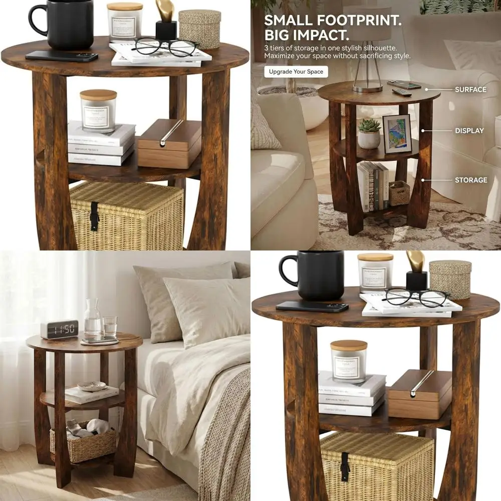 

3-х уровневый круглый приставной столик Farmhouse, коричневый в деревенском стиле, полки для хранения, высота 19,7 x 21,7