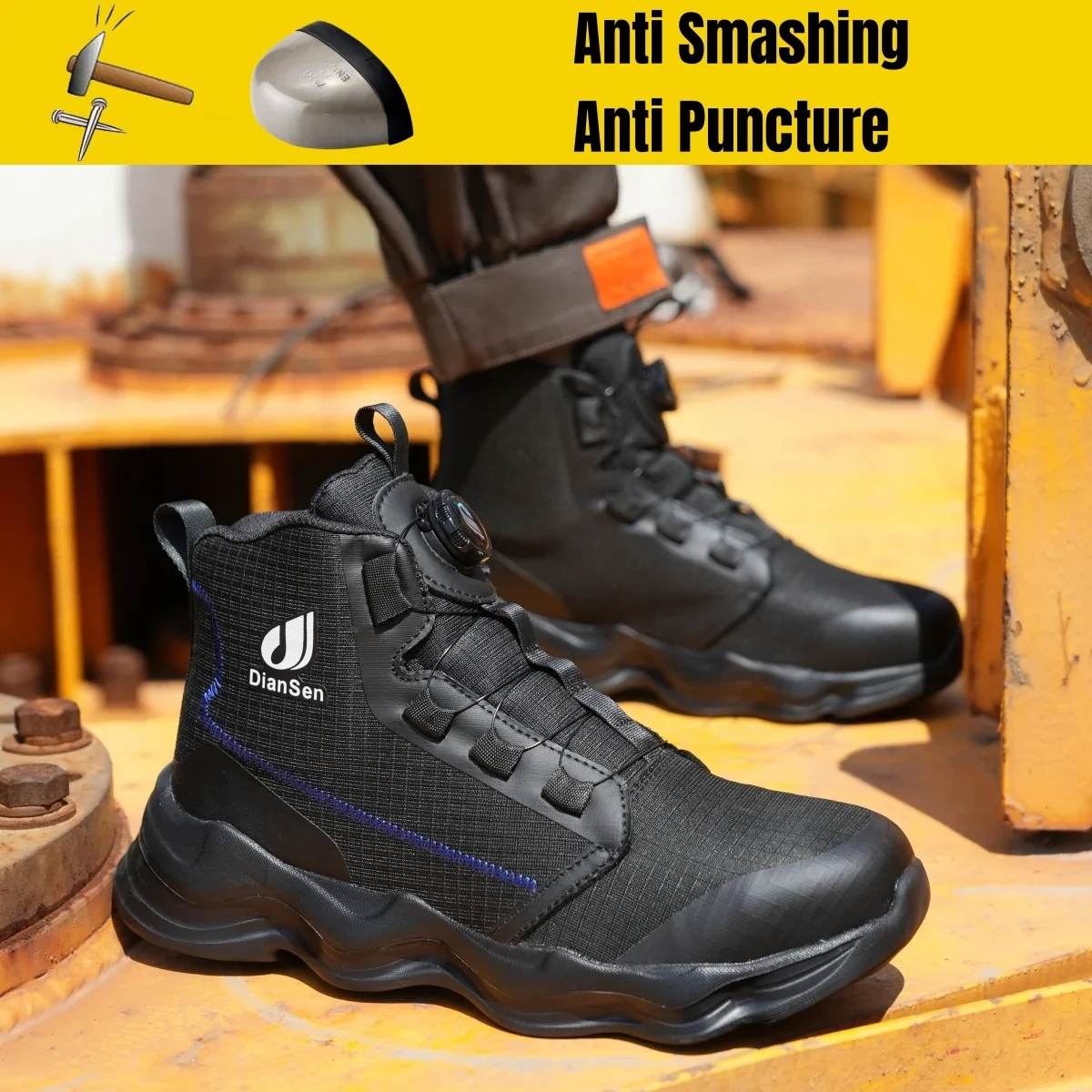 New Rotating Button Men Work Sneakers Steel Toe Shoes Safety Boots Puncture-Proof work Shoes Indestructible Protective Boots