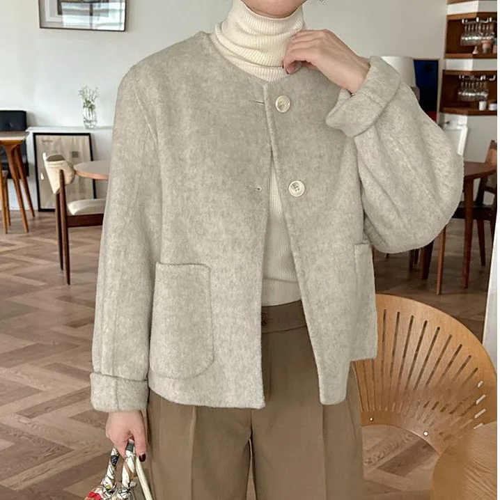 

Double-Sided Woolen ort Coat Women's Korean Sle Autumn Winter New Faion Simple Elegance Small Size Top Quali Outerwear