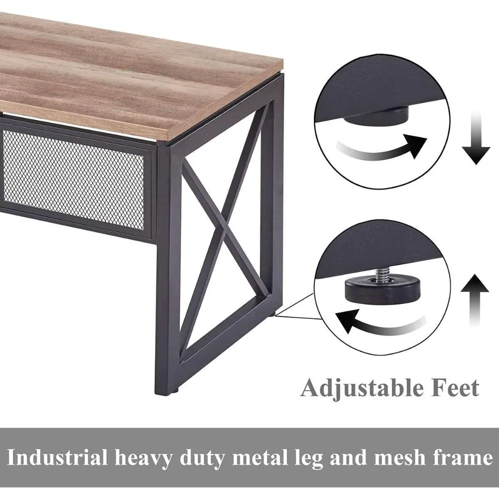Biurko komputerowe do domowego biura, solidne biurko biurowe, szerokie drewniane metalowe biurko do pisania, biurka gamingowe w stylu industrialnym farmhouse
