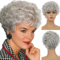 SHYRED Synthetic Hair Silver Grey Wigs Wavy Wigs for Women Short Wig With Side Swept Bangs Hair Natural Wigs Daily Use Cosplay