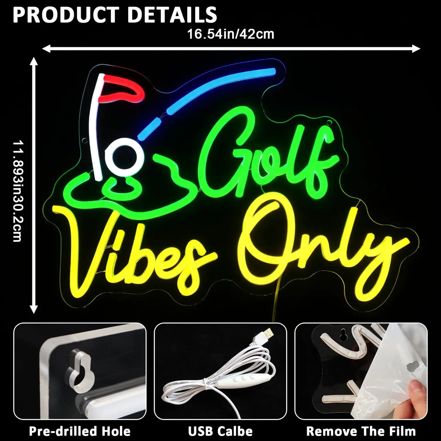 Golf Vibes Only Neon Sign Dimmable Neon Light for Gym Club Man Cave Bedroom Park Party Garage Golf Course Decor Birthday Gifts