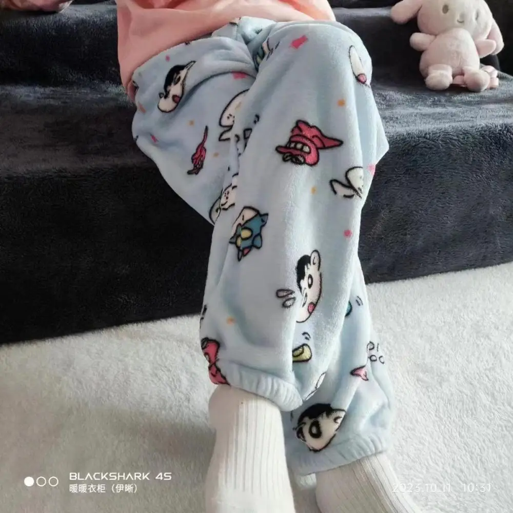 Crayon Shin-Chan Cartoon Women's Flannel Sleeping Pants Autumn and Winter Female Loose Student Casual Home Pants Halloween Gift