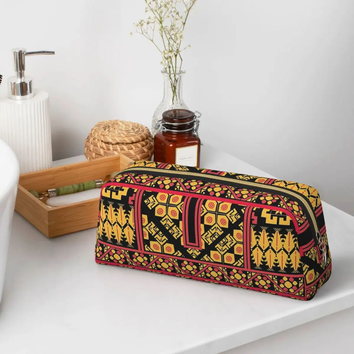 Tatreez Vibrant Geometric And Pine Tree Pattern Pencil Cases for Students School Pen Box Pencil Bag Pencil Pouch Pen Holder
