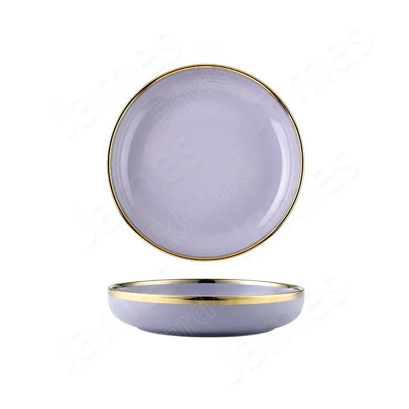 Dinner Plate Gold Edge Style Ceramic Plates Steak Pasta Dinner Plates Cake Plates Vegetable Salad Tableware Household Use Plates