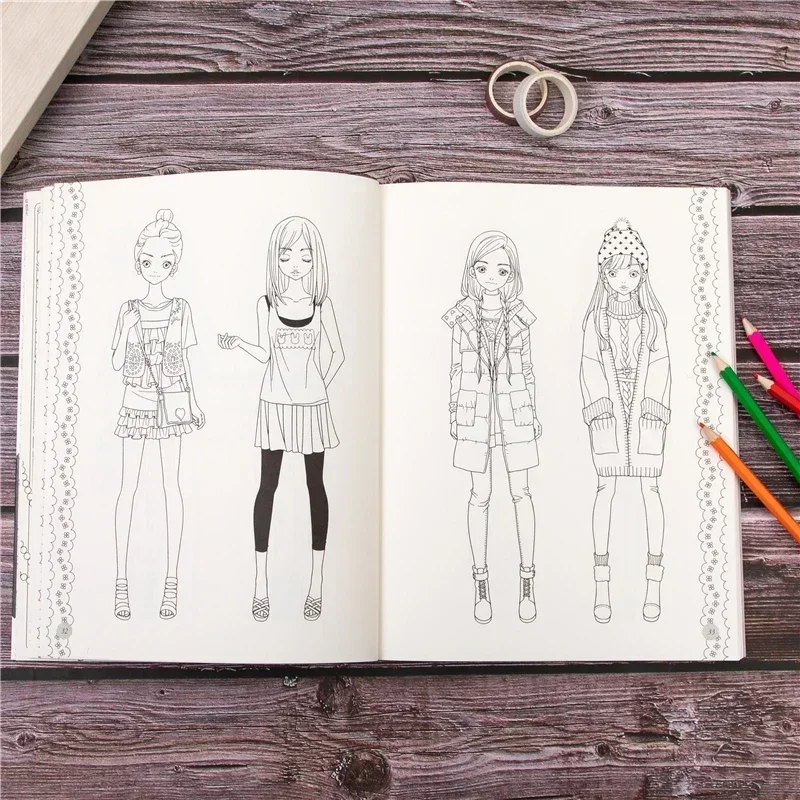 Fashion girl fashion birth clothing with adult stress relief beauty princess painting coloring book coloring book graffitiBOOKS