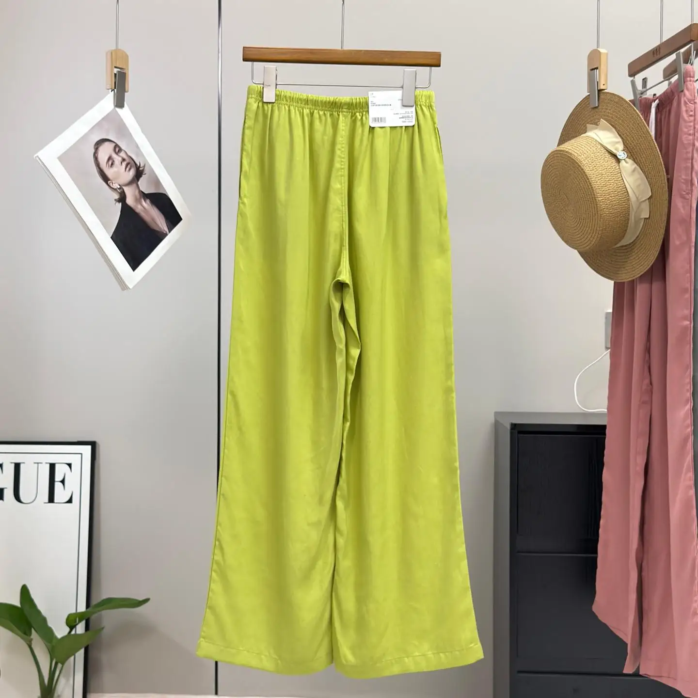 High Waist Drawstring Comfortable Breathable Lyocell Linen Dopaamine Straight Casual Pants Women Summer Loose Fit Trousers