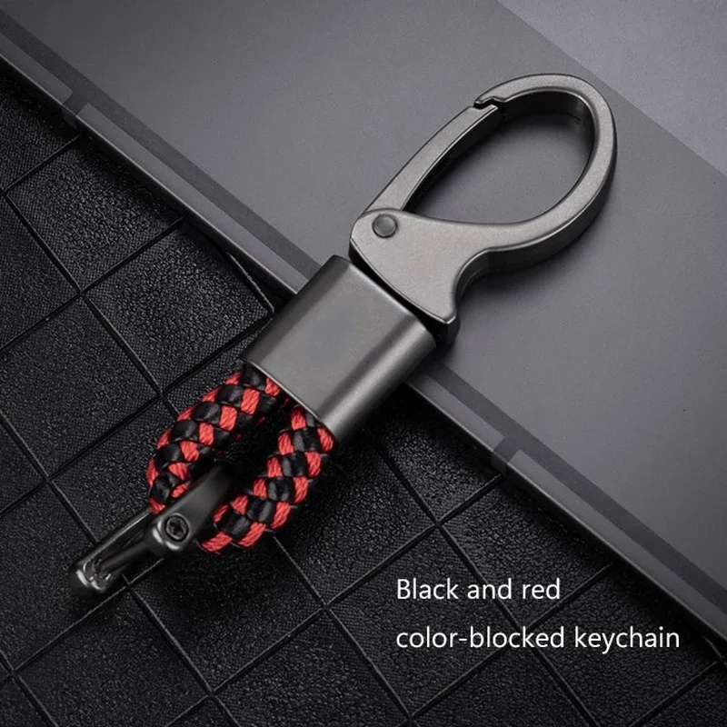 

Metal keychain with rotatable woven rope moto keychain car Leather Key chain microfiber chain accessorie