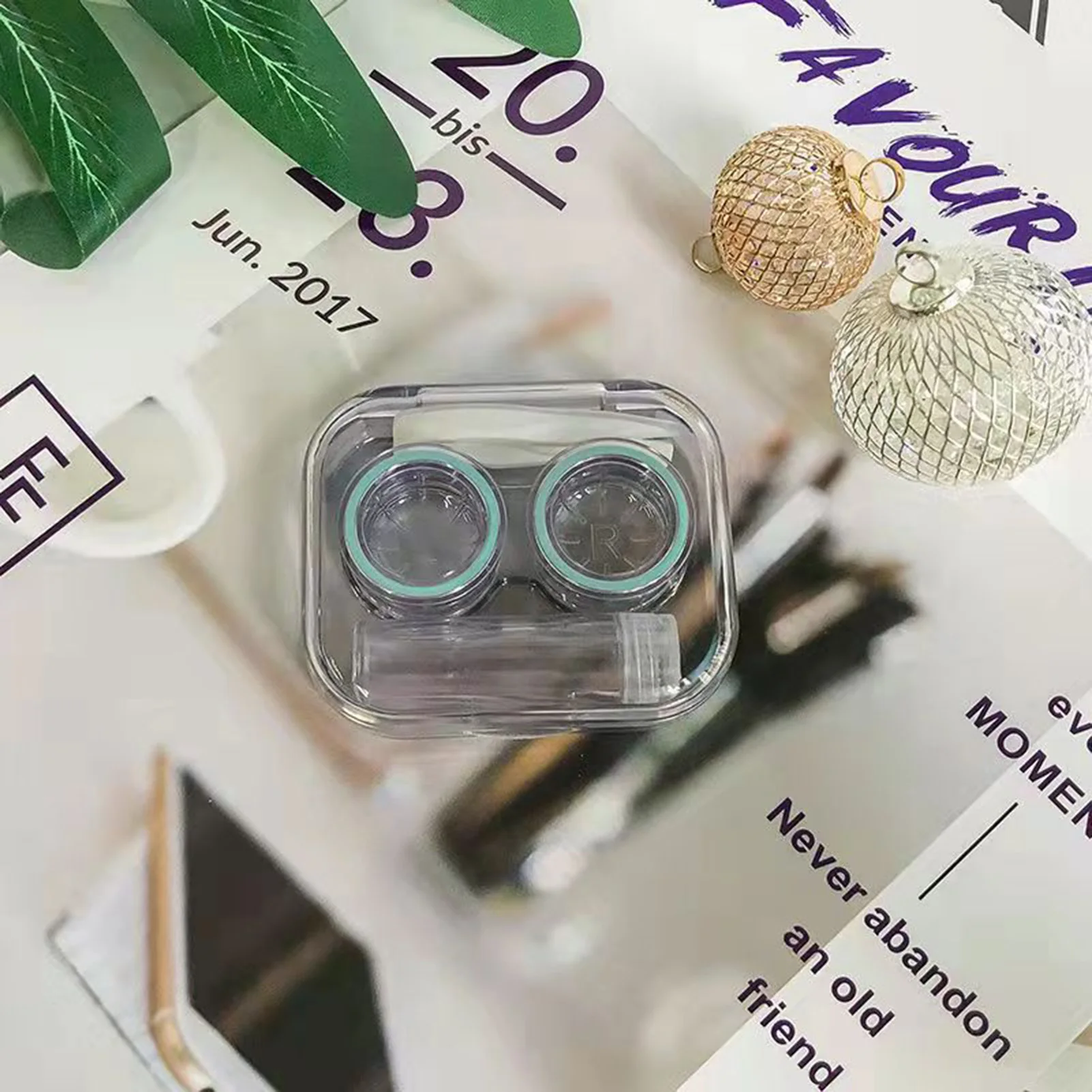 Clear Contact Lens Storage Box Lens Case with Tweezer Solution Bottle for Contact Lens Accessories