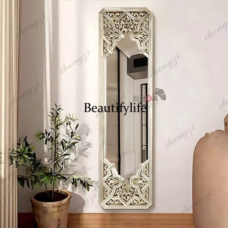 French retro wall-mounted carved fitting mirror wall-mounted home living room European-style entrance decorative mirror