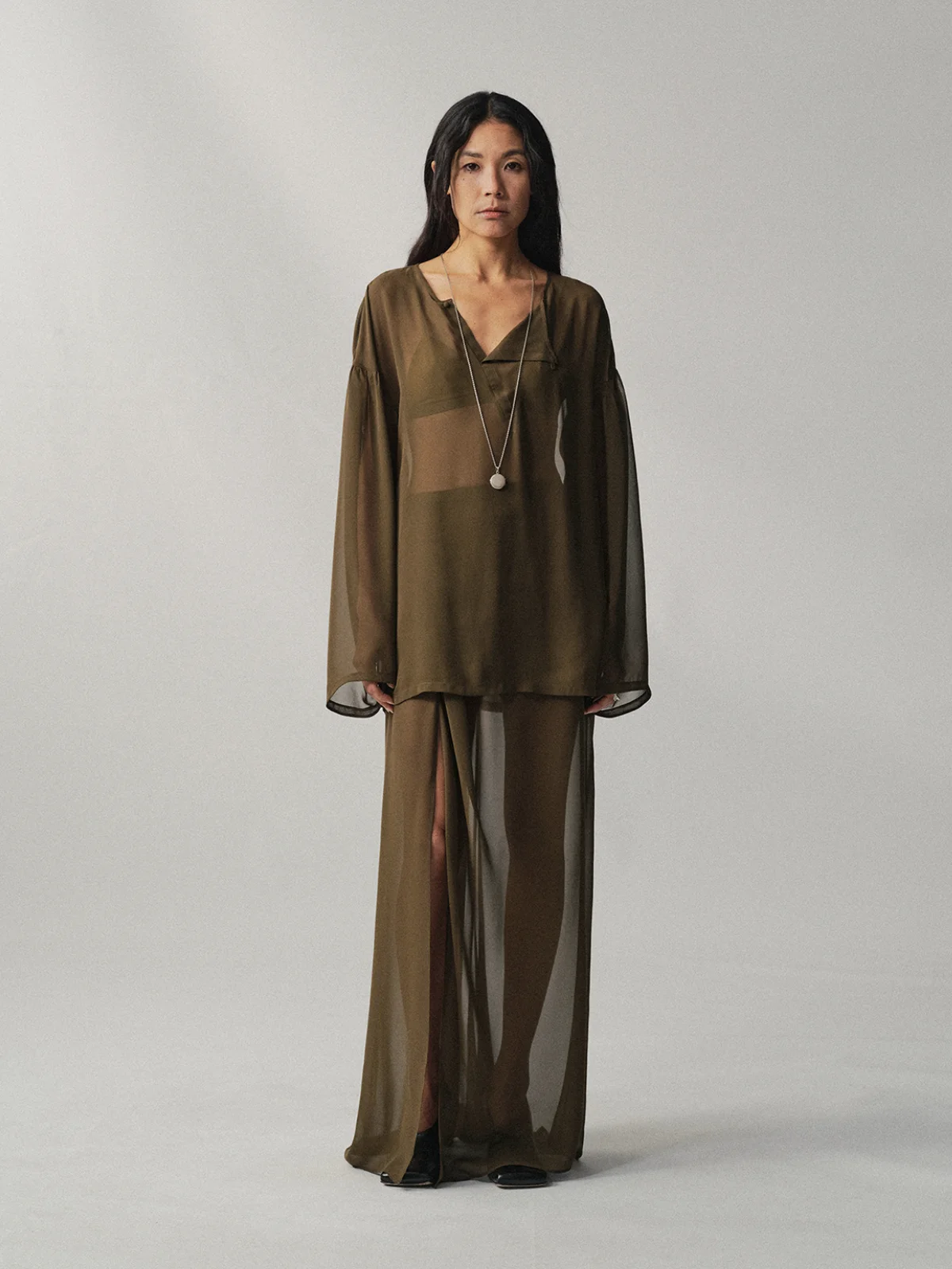 

Liegee Night Veil "Midnight Veil" See through Lace Chiffon Shirt Casual Loose Fit Long Sleeve Breathable Skin-Friendly Daily ...