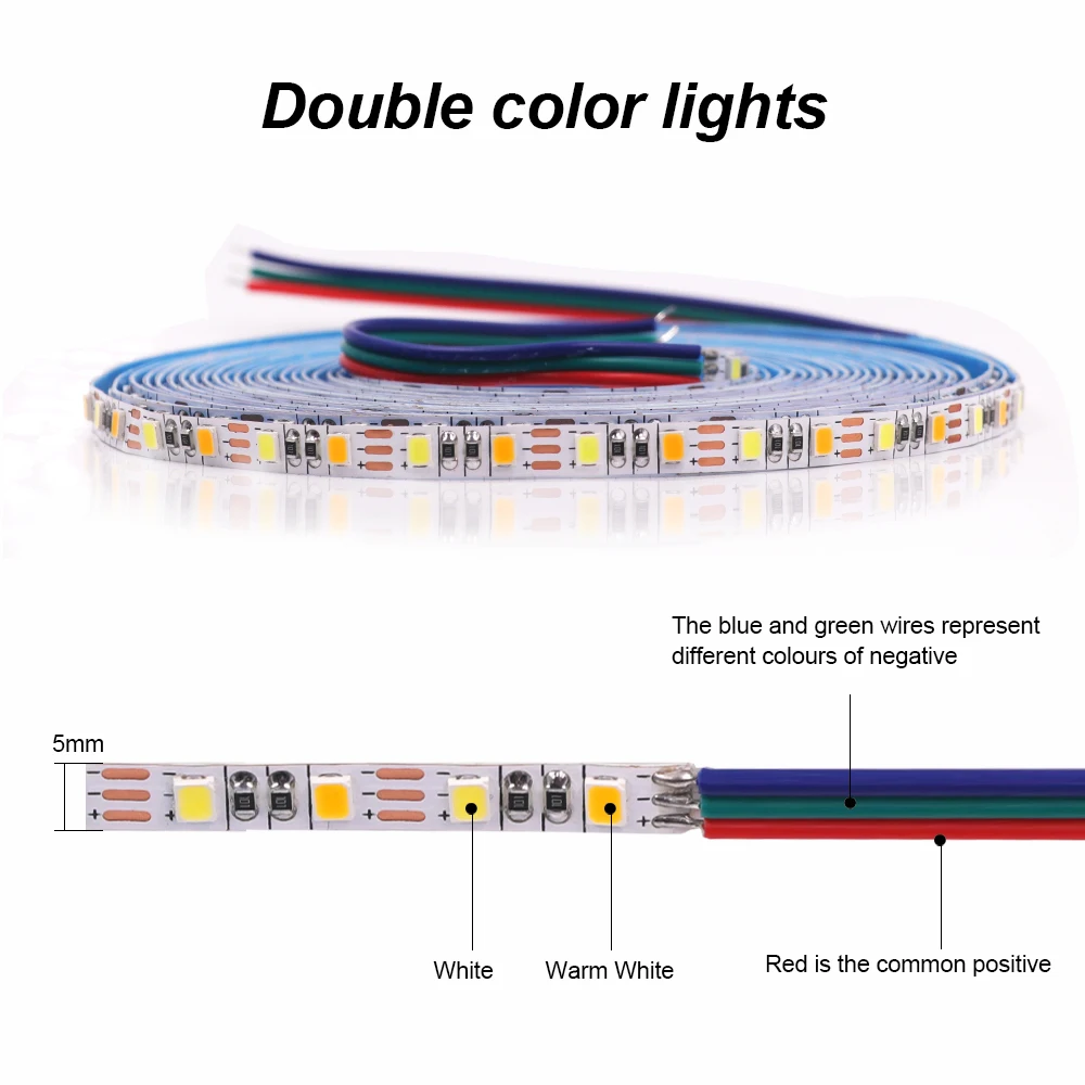 5V 5MM 8MM FPCB CCT taśma LED 5M 120LEDs/M regulowana temperatura barwowa 3000K-6500K 2835 SMD elastyczna taśma LED wstążka