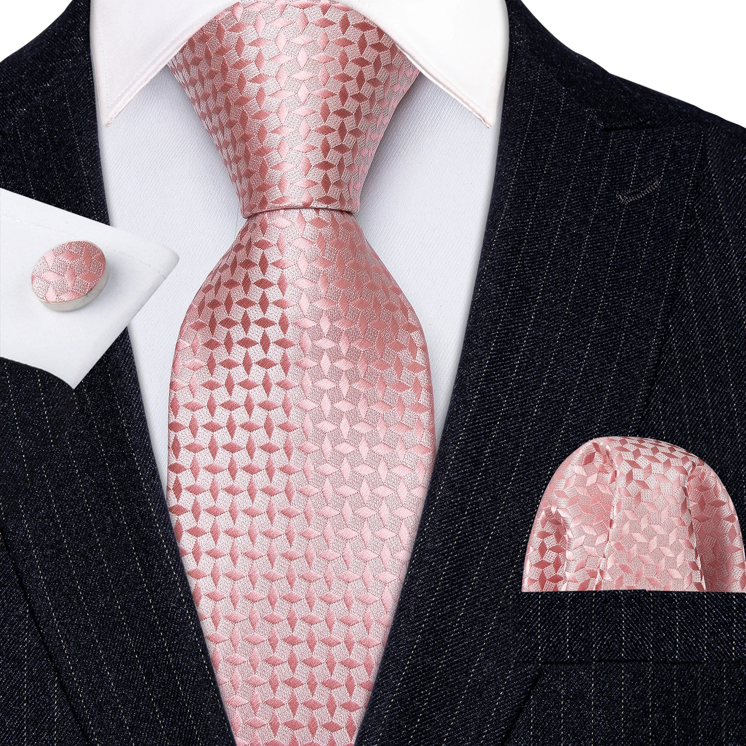 Fashion Silk Pink Mens Wedding Tie Hanky Set Barry.Wang Fashion Designer Paisley Floral Neckties For Men Gift Party Groom Office