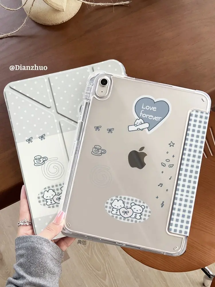 Ins English Cartoon iPad Case For iPad Pro 11 13in 2025 iPad Pro 12.9in Air7 10th 11th M4 M5 Y-Shaped Folding Protective Cover