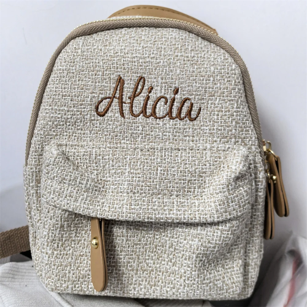 Mochila bordada con nombre personalizado para mujer, bolso de hombro de Color de contraste de verano, Mini mochilas personalizadas, nueva llegada