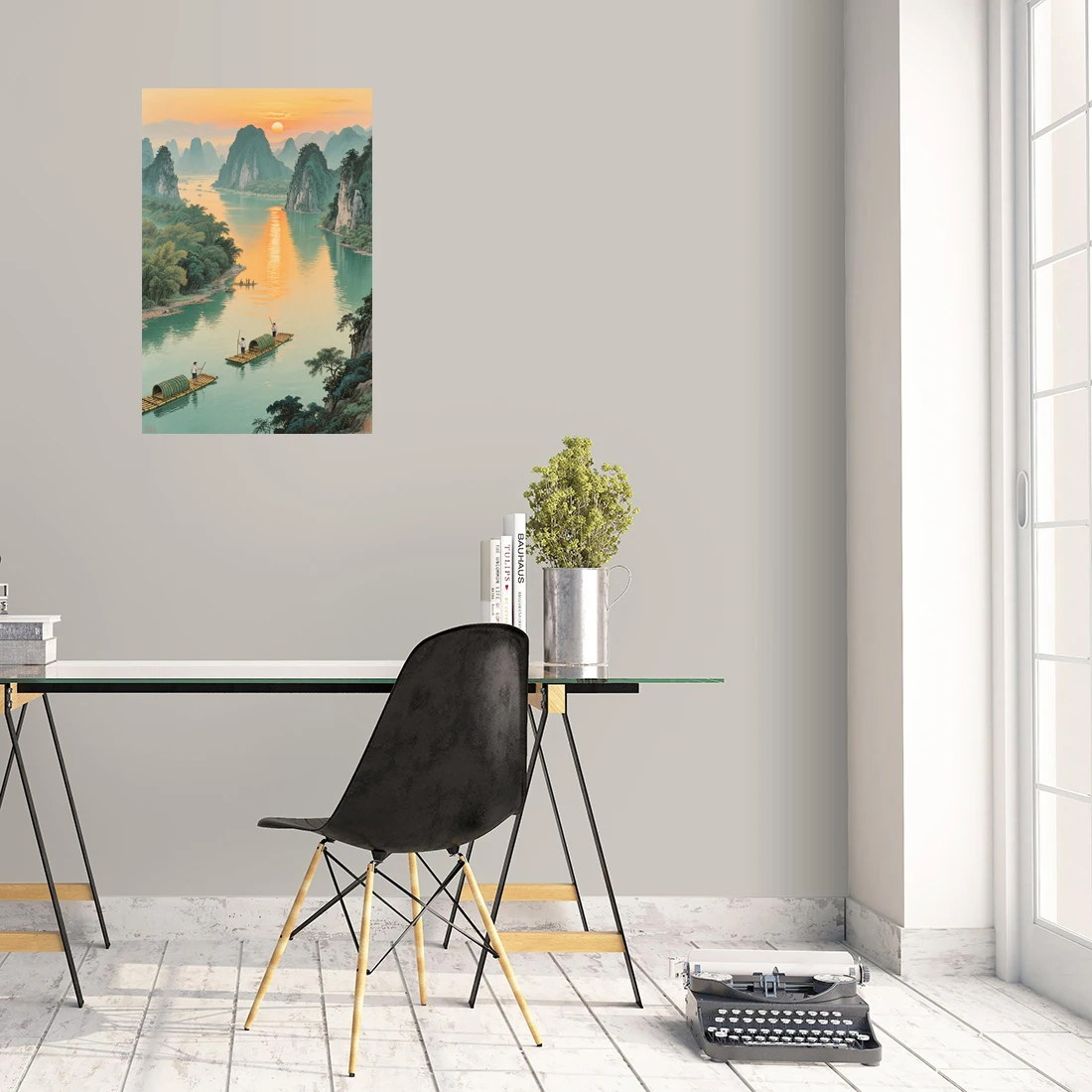 Three Ratels QHH104 Morning Beautiful Landscape Ink Painting Art Wall Stickers for Home Decoration