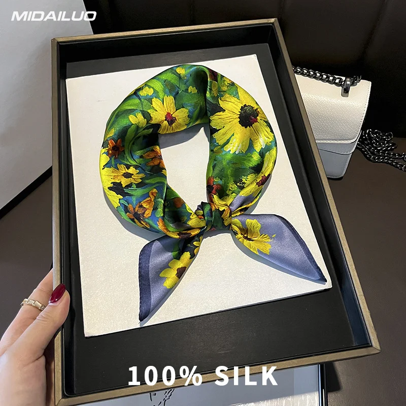 

100% Mulberry Silk Square Scarf 20.87x20.87 Inch Breathable Decorative Headscarf Elegant Accessory Non-Stretch for Outdoor Use