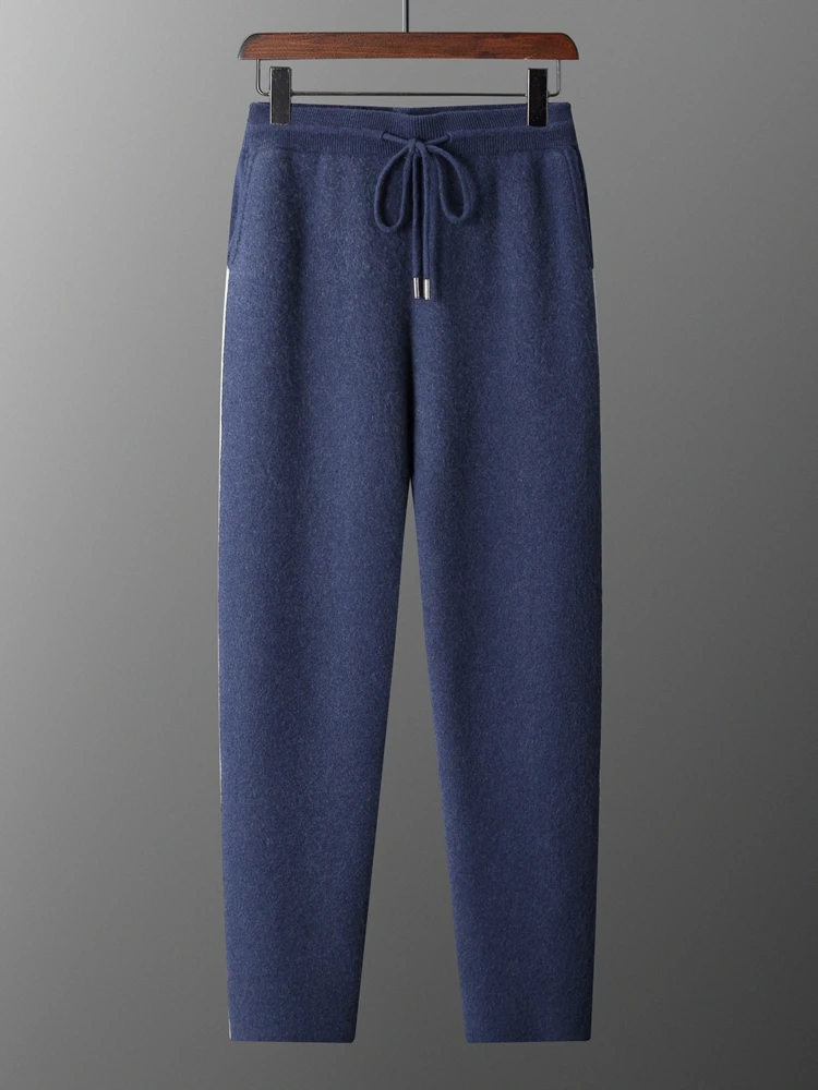 Yoyoselect Men's Cashmere Hooded Cardigan Suit Autumn Winter Double Side Sport Casual Sweater 100% Cashmere Pencil Pants