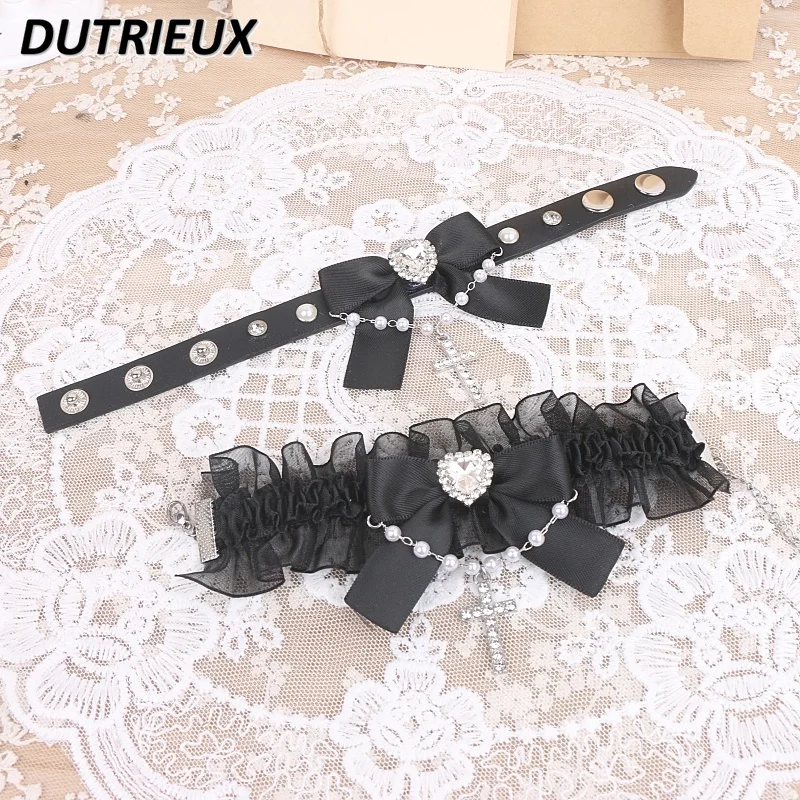 Lolita Accessories Beads Handmade Japanese Style Fashion Jewelry Sweet Cool Cute Bead Necklace Rhinestone Bow Ruffled Bracelet