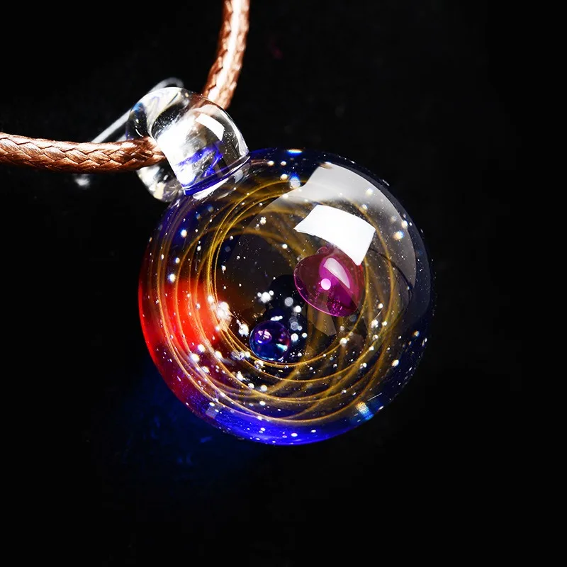 Colorful Fashion Starry Sky Glass Ball Space Universe Necklace for Women Men Galaxy Solar System Pendant Necklace Jewelry Gifts