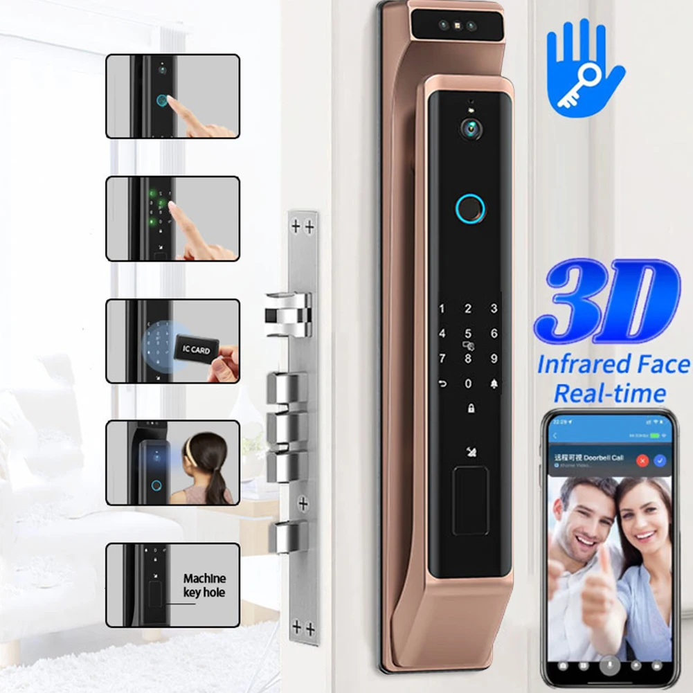 High Security Electronic Door Lock with 3D Facial Recognition Fingerprint Smart Door Locks with Camera Keyless Entry Smart Lock