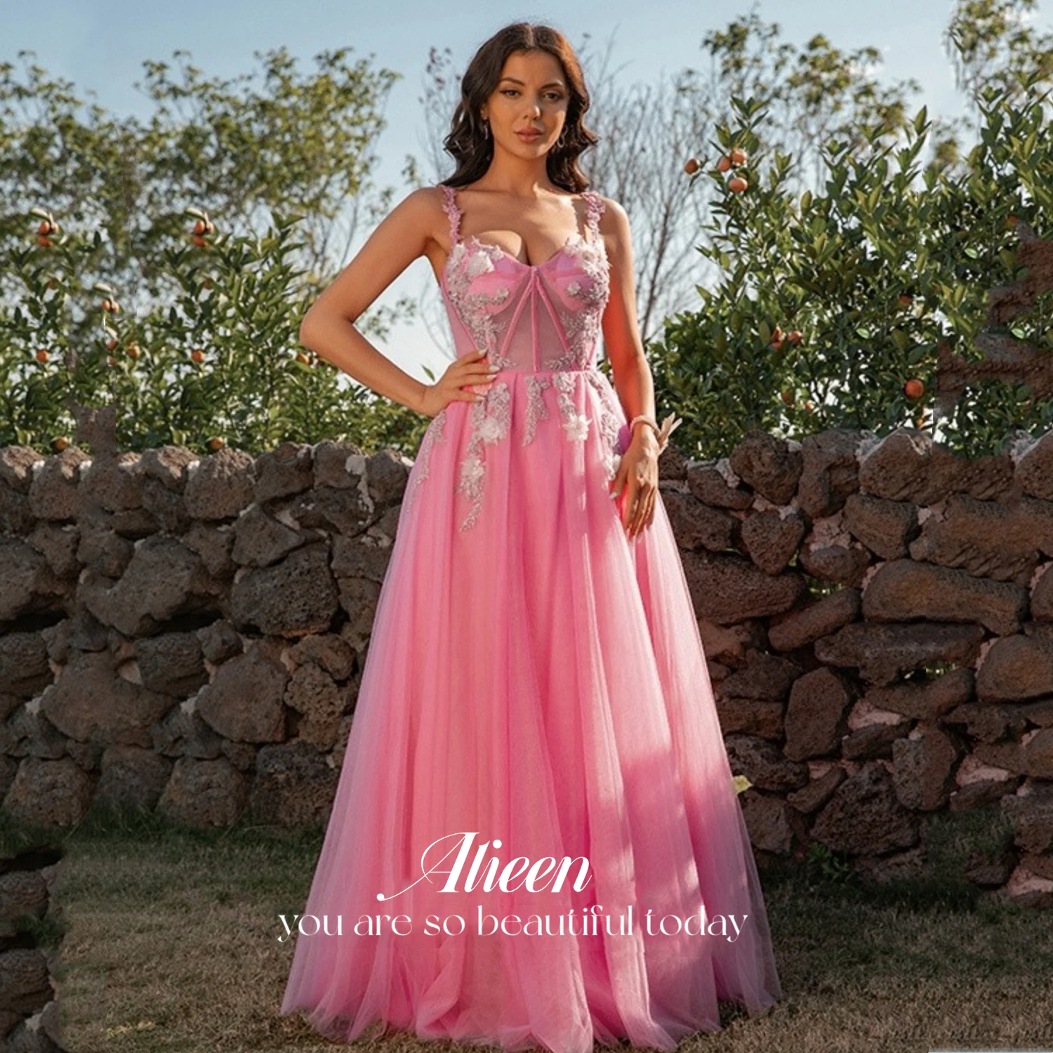 

Aileen Pink Long Wedding Party Dress Women Elegant Luxury Evening Dresses 2023 Fairy Skirt Line A Sweetheart Applique Ball Gowns