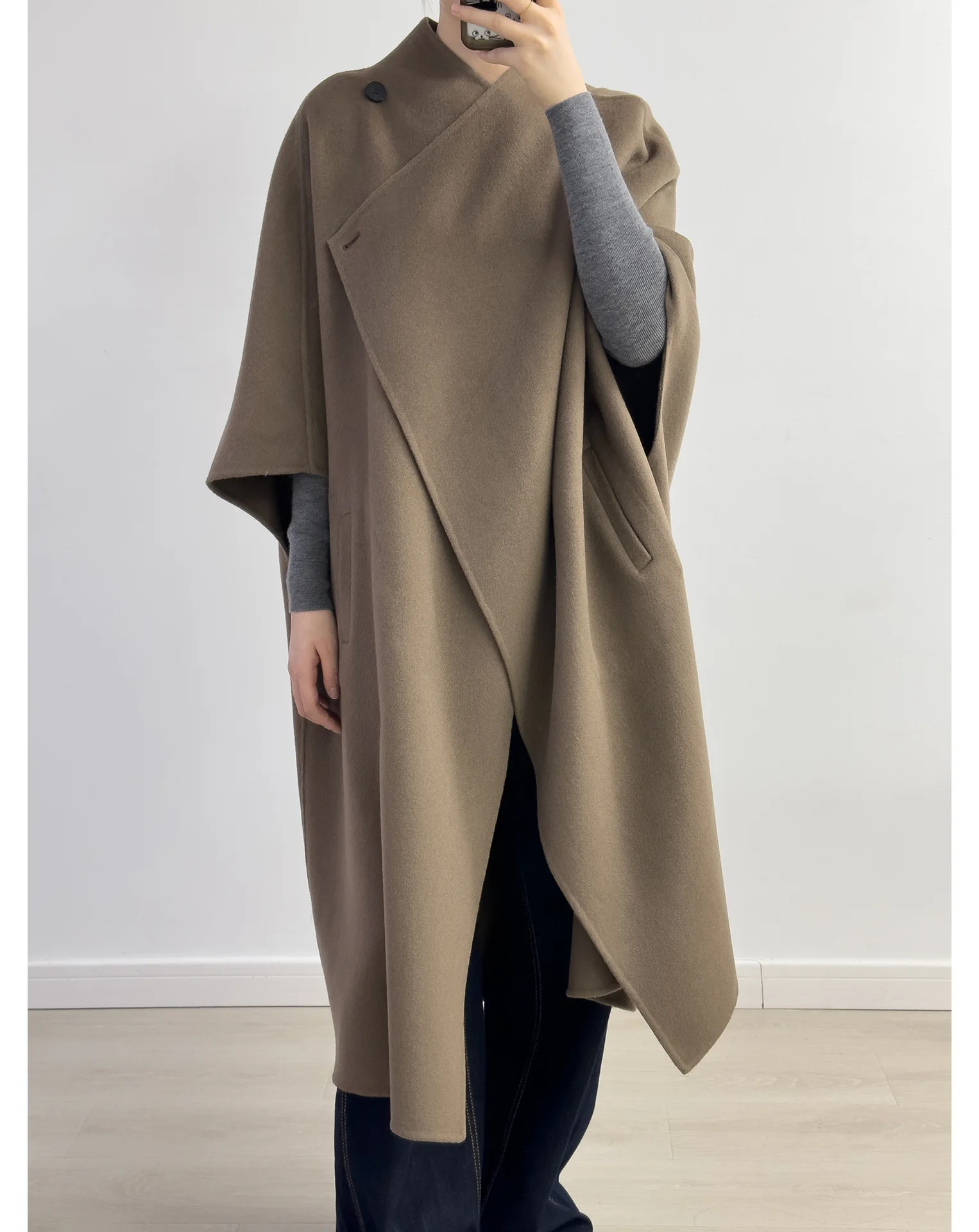 2024 M+ New Pure Work Mink Velvet Spun Silk Wool Double-Sided Poncho Coat Women