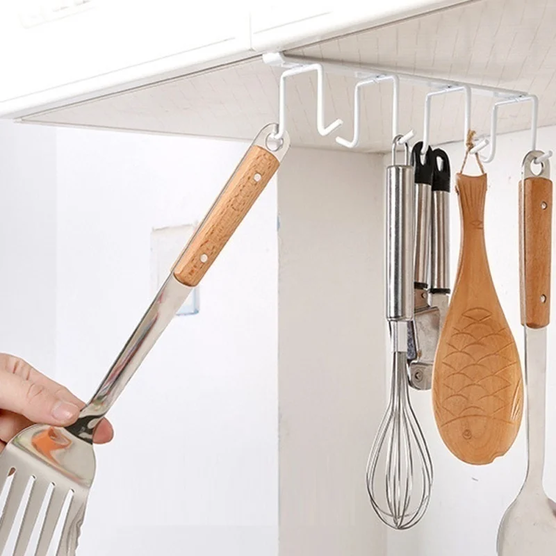 

1Pcs Cup Holder Hang Kitchen Cabinet Under Shelf Storage Rack Organizer Hook Home Organization and Storage