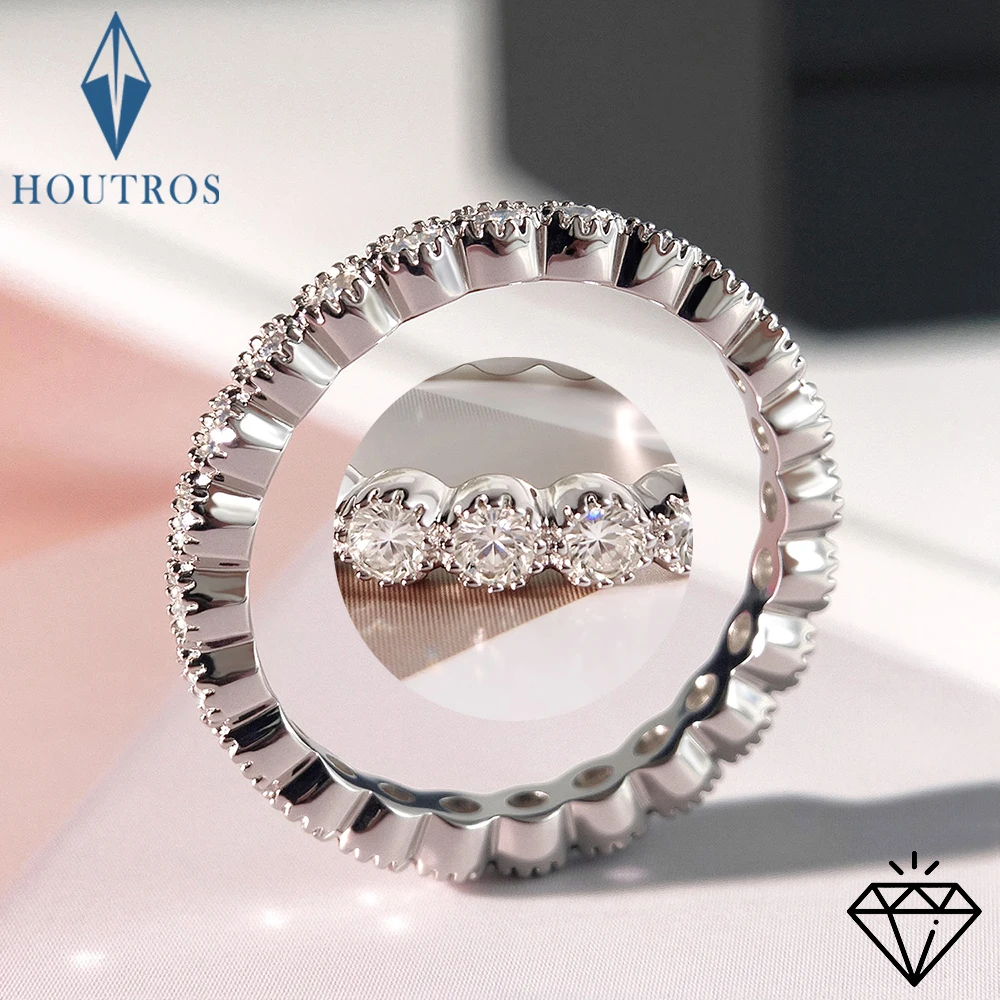 

2mm Round Cut Full Moissanite Row Ring for Women 925 Sterling Silver Sparkling Stackable Rings Engagement Wedding Bands Jewelry