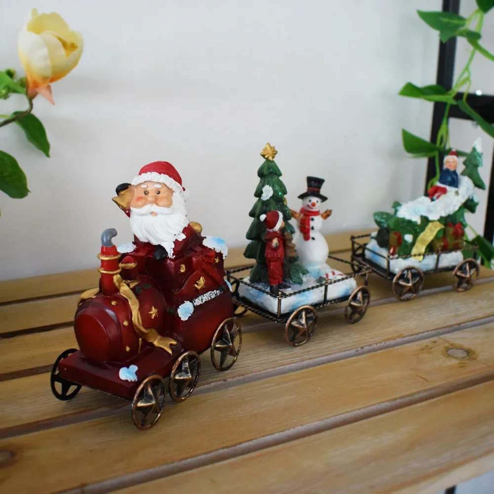 Resin Handicrafts Santa Claus Train Three Piece Set Snowman Christmas Tree Ornament Office Home Decoration