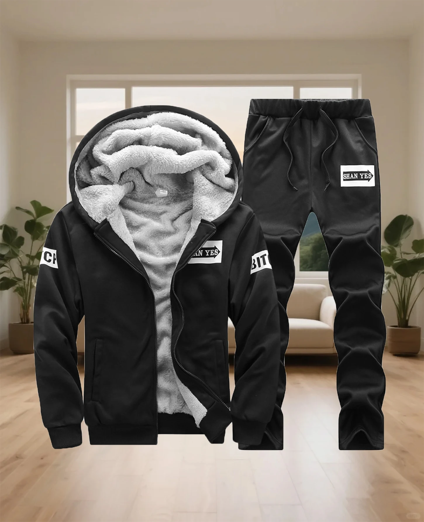 

Winter sportswear set; Men's fashion stand-up collar cardigan Sweatshirt; Men's drawstring sport pants; Men's fashion casual;