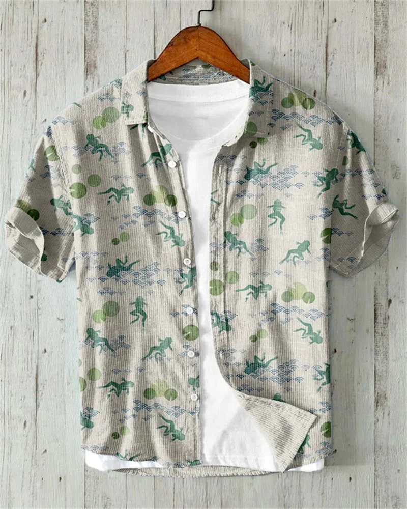 2024 Hawaiian Art Fashion Men\'s Shirt Printing 3D Digital Casual Wide Lapel Short Sleeve Shirt Large Size XS-5XL Linen Material