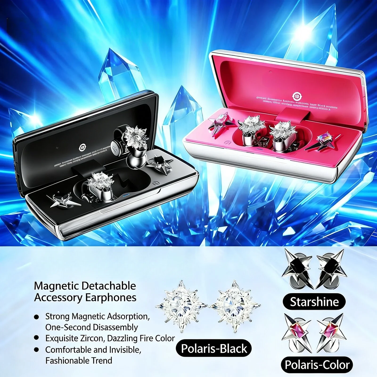

Fashion Wireless Bluetooth Earphones With 2 Pair of Convertible Magnetic Jewelry Long Battery Life Music Earsets For Girls Gifts