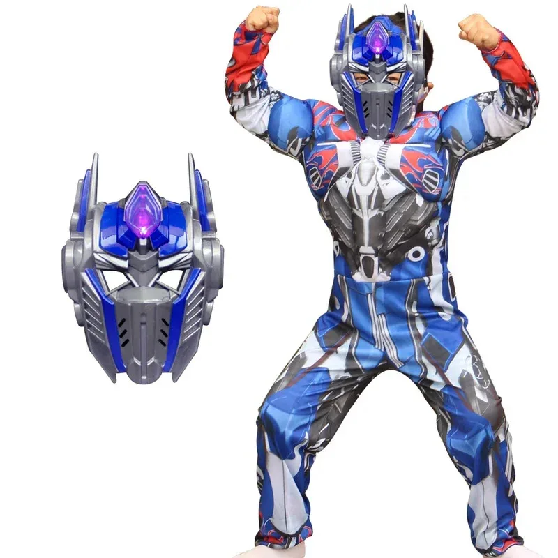 Boy Muscle Optimus Costume Prime Bumblebee Convoy Anime Cosplay Superhero Muscle Costume Children Mask Hornet Kids