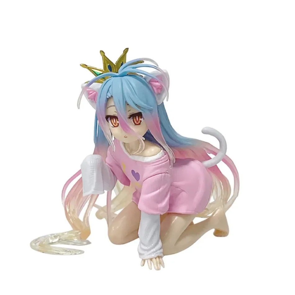 En stock anime sin juego sin vida: zero shiro escritorio linda figura blanca para camiseta con orejas de gato 10cm modelo figura de juguete adornos presente
