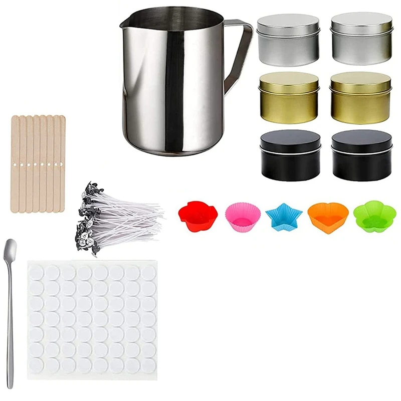 JFBL Hot Candle Making Kit,DIY Candle Making For Kid,Adult,With Pouring Pot,Tins,Wicks,Wicks Sticker,Stirring Spoon,Candle Molds