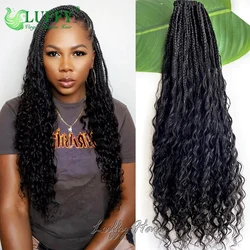 Trenzas de caja Boho de ganchillo con rizos de cabello humano, cabello trenzado sintético, trenzas de caja preenrolladas con extremos rizados para mujeres