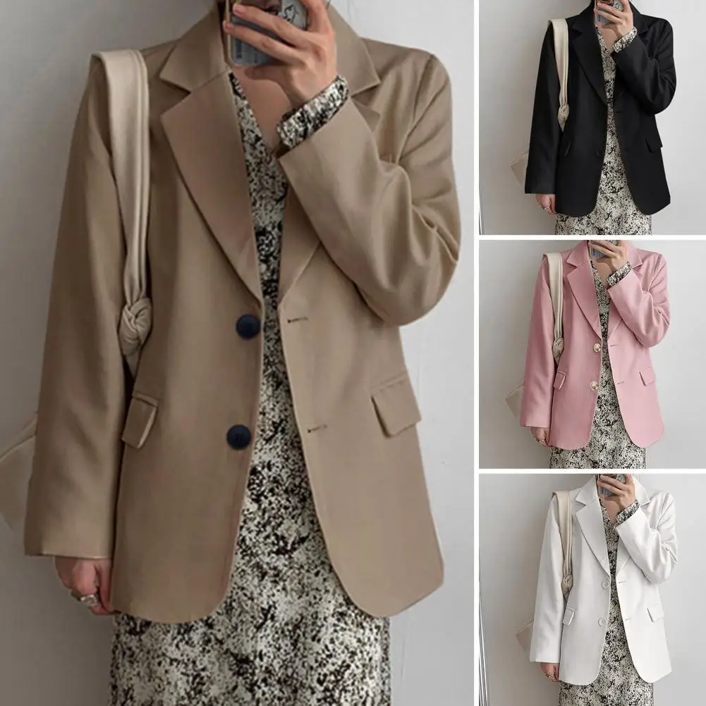 Loose Fit Suit Jacket Elegant Women's Suit Coat with Lapel Flap Pockets for Business Outwear British for Spring for Professional