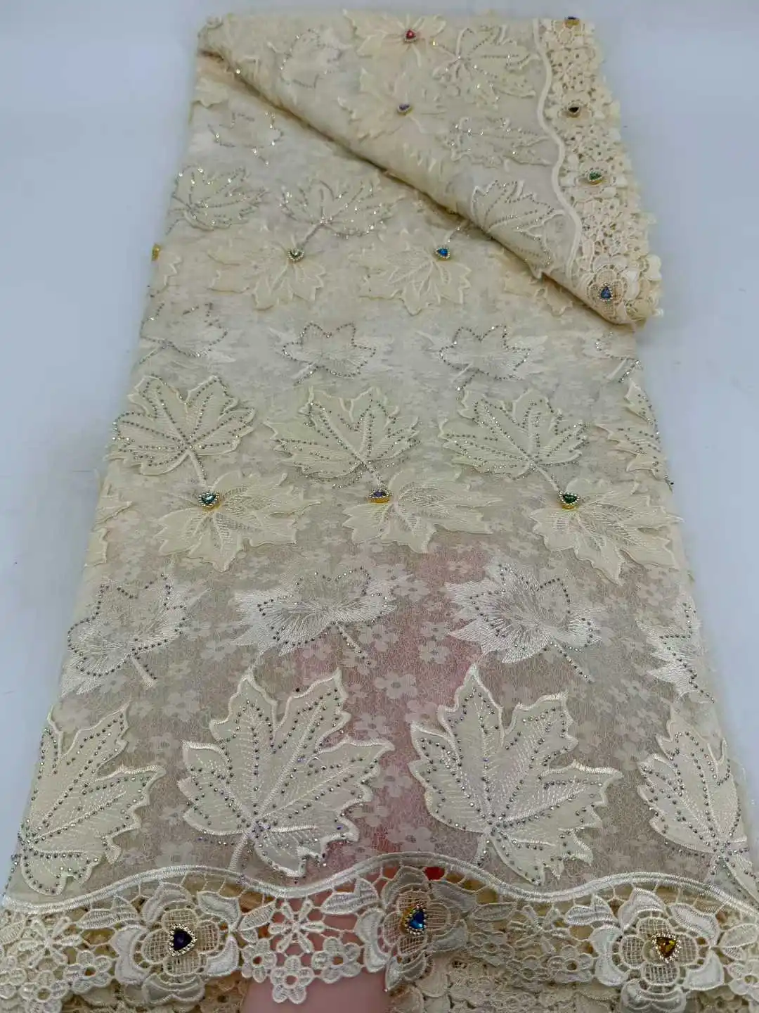 신부를 위한 기퓌르 시폰 튤 레이스 원단, 비즈와 스팽글이 있는 나이지리아 아프리카 스타일, 웨딩 파티용, 최신 2025 핫 세일